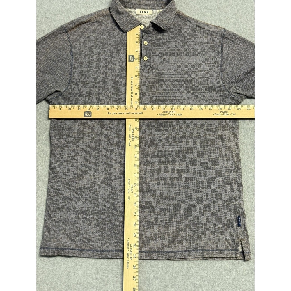 ROWM Polo Shirt Mens Large Gray Diamond Pattern Cotton Knit Short Sleeve - Picture 8 of 13
